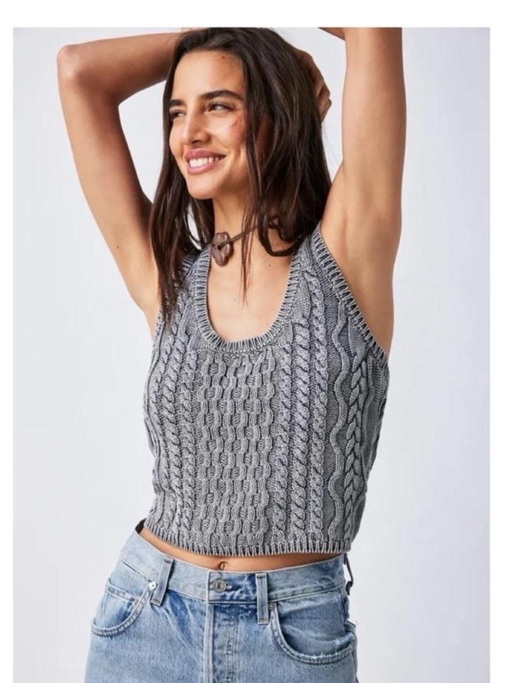 Free People Gray Cable Knit Crop Tank
